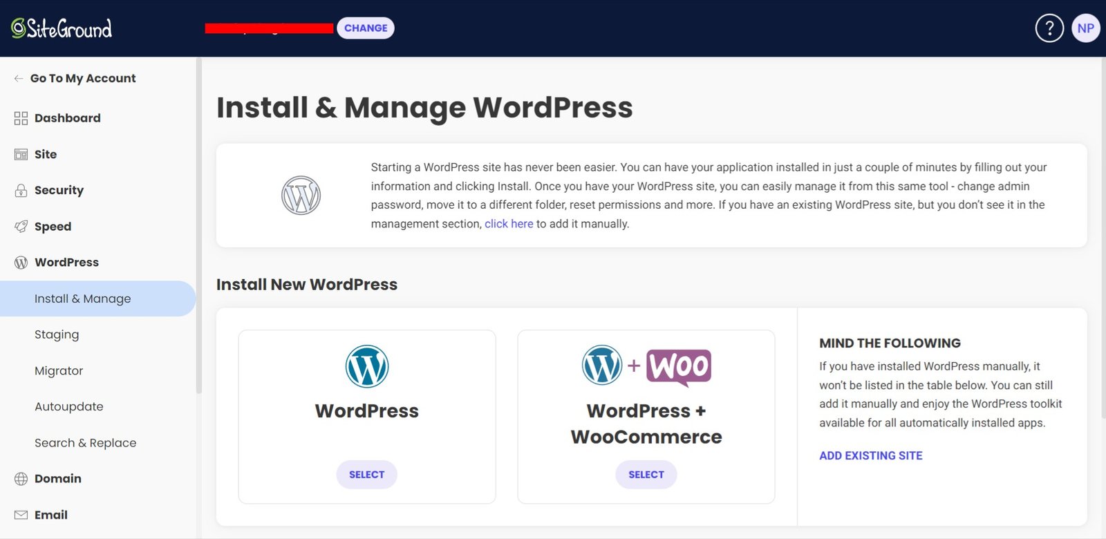 Siteground Hosting control panel